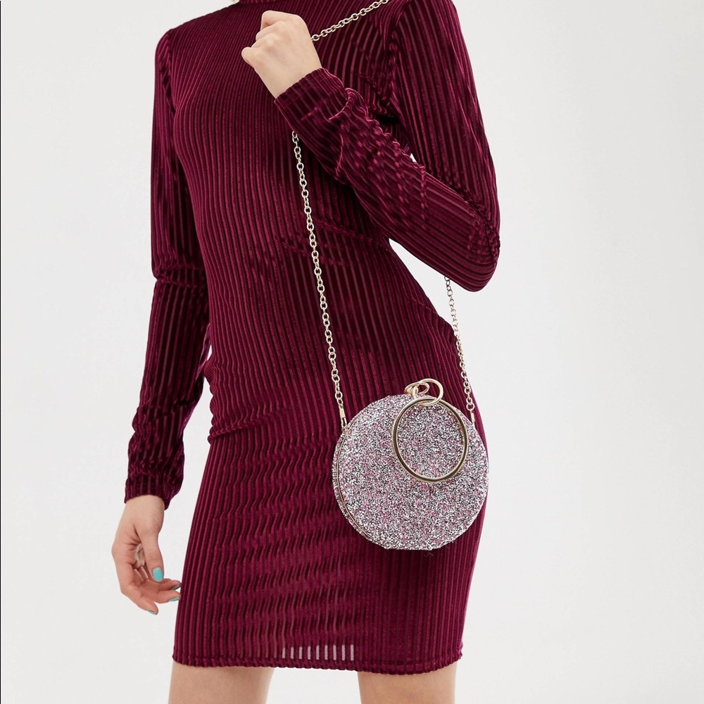 ASOS DESIGN pink and silver gem clutch bag